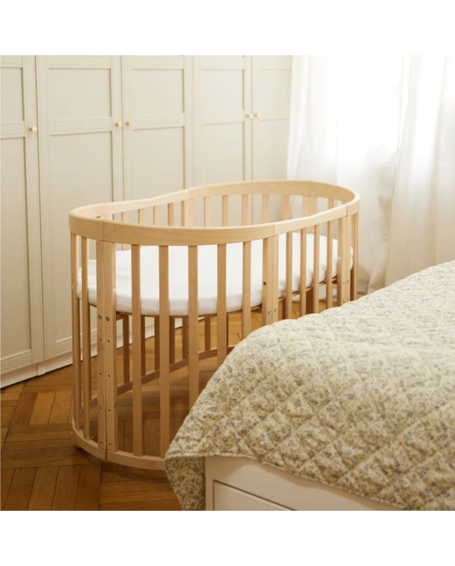 WALDIN okrúhla rastúca postieľka 7v1 s matracom – Natural Wood 7