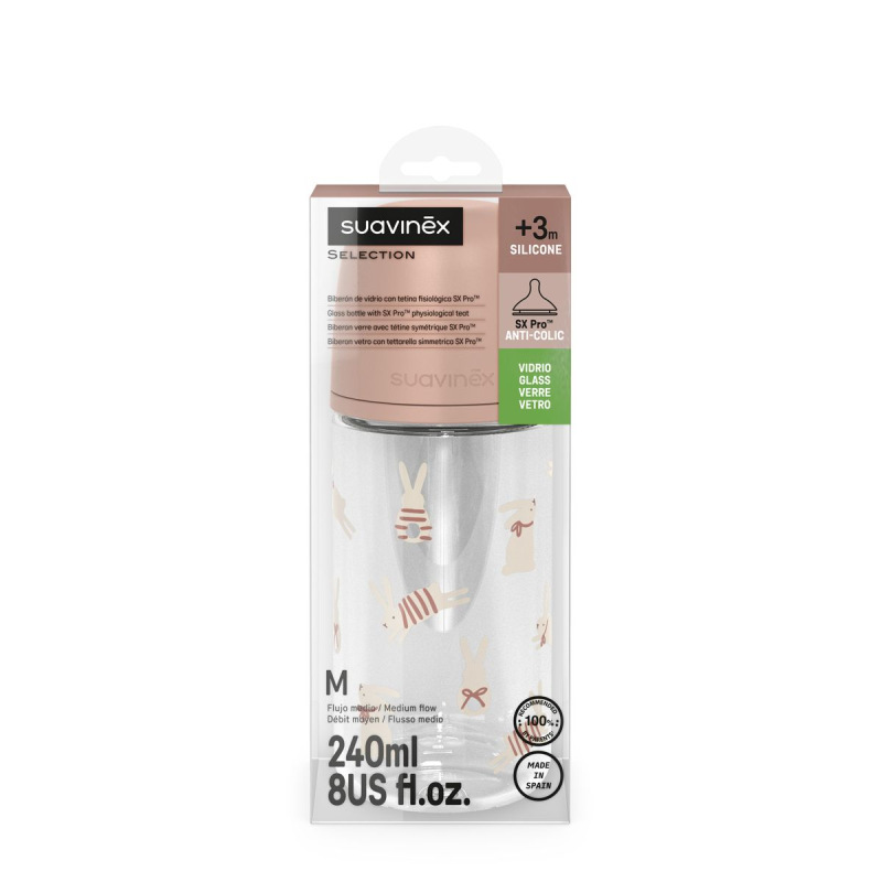 SUAVINEX | Fľaša sklo WONDERLAND NEW 240 ml fyziologická SX PRO +3 MF - ružový králik 4