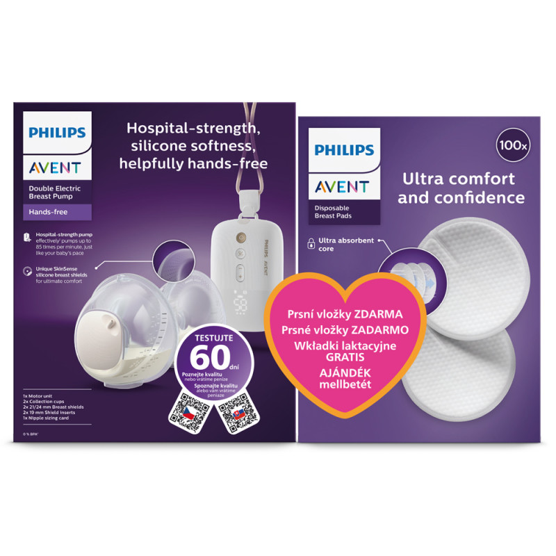 AVENT Odsávačka materského mlieka elektrická Hands-Free DUO Premium Plus SCF532/11+Darček