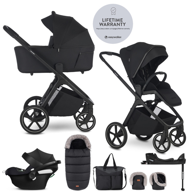 EASYWALKER Set kočík 4v1 Zoey Go Pure Black XXL Limited + CBX Aton B2 i-Size + Cybex Base One