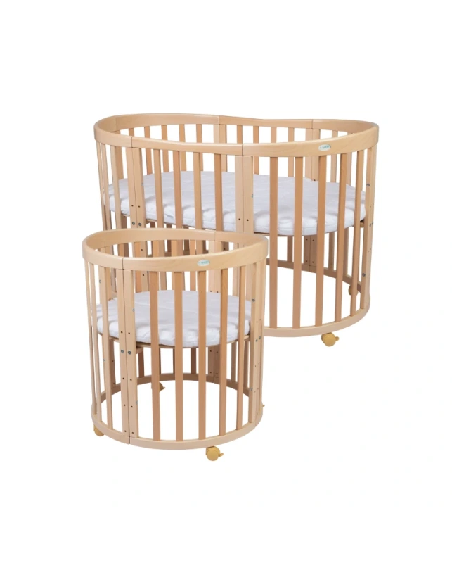 WALDIN okrúhla rastúca postieľka 7v1 s matracom – Natural Wood 10