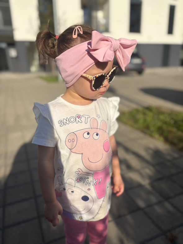 Detská čelenka mašlička bavlna - BABY PINK 2
