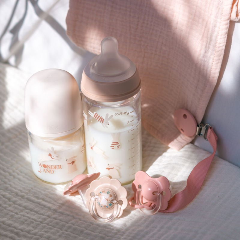 SUAVINEX | Fľaša sklo WONDERLAND NEW 240 ml fyziologická SX PRO +3 MF - ružový králik 1