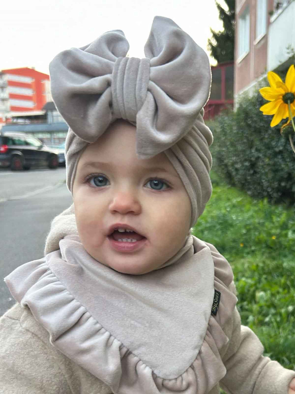 Detská čiapka / Turban s Mašľou, VELVET CAPPUCCINO 12