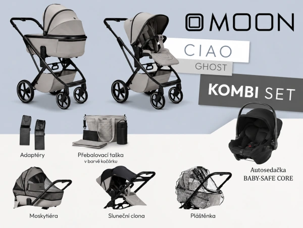 Kočík od narodenia Moon CIAO KOMBI set - Ghost + držiak na nápoj ako DARČEK