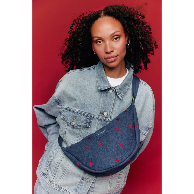 STUDIO NOOS - Denim Adult FANNY kabelka | Dark Blue Red Hearts 4