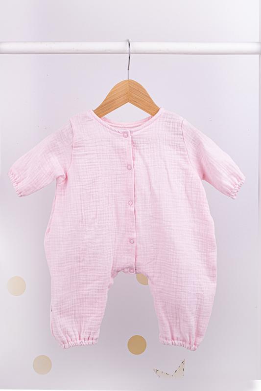 Overal Mušelín dlhý rukáv, BABY PINK