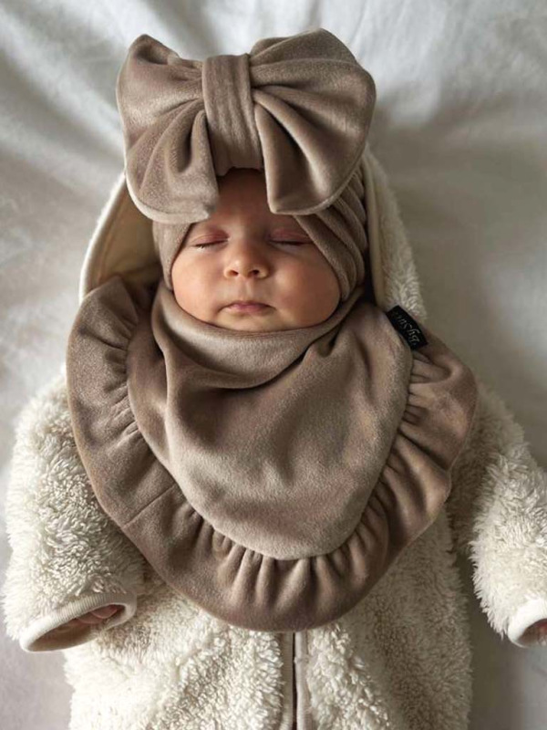 Detská čiapka / Turban s Mašľou, VELVET CAPPUCCINO 13