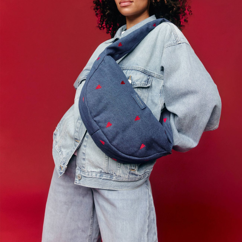 STUDIO NOOS - Denim Mini Cross Body bag | Dark Blue Red Hearts 5