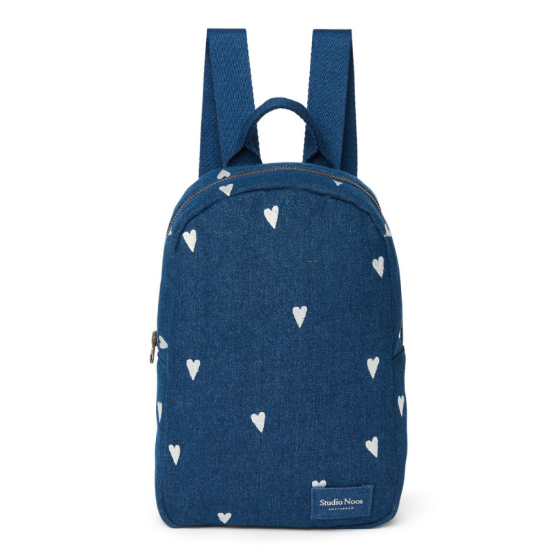 STUDIO NOOS - Denim Mini BACKPACK - batôžtek | Dark Blue White Hearts