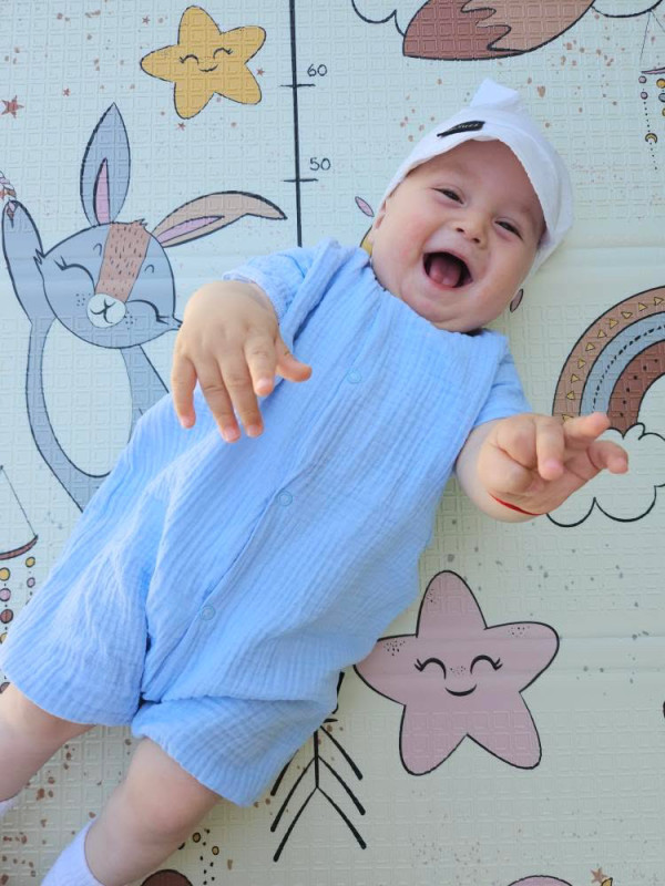 Detské rampersy Mušelín s volánikom - BABY BLUE