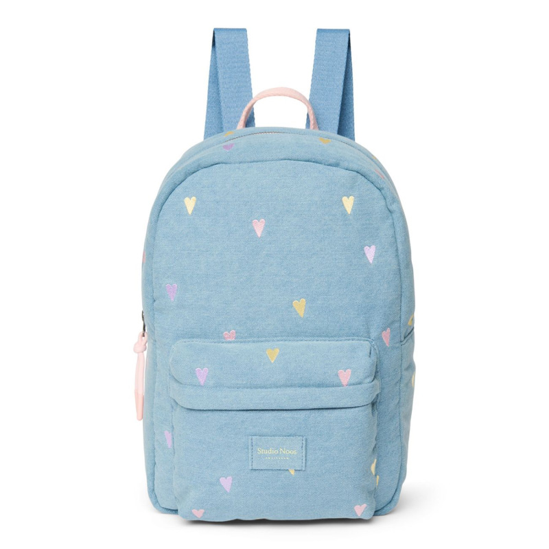 STUDIO NOOS - Denim Midi BACKPACK - batôžtek s predným vreckom | Hearts Light Blue Hearts