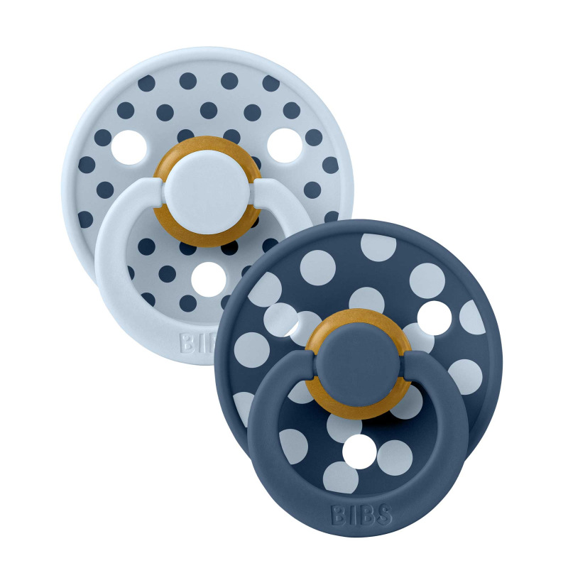 BIBS STUDIO Colour Polka Baby Blue/Steel Blue cumlík z kaučuku 2ks - veľkosť 1