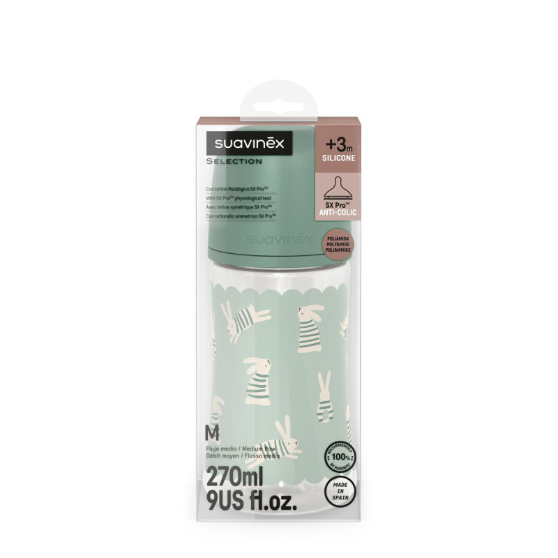 SUAVINEX | Dojčenská fľaša WONDERLAND NEW 270ml FYZIOL PRŮTOK M - zelený králik 4