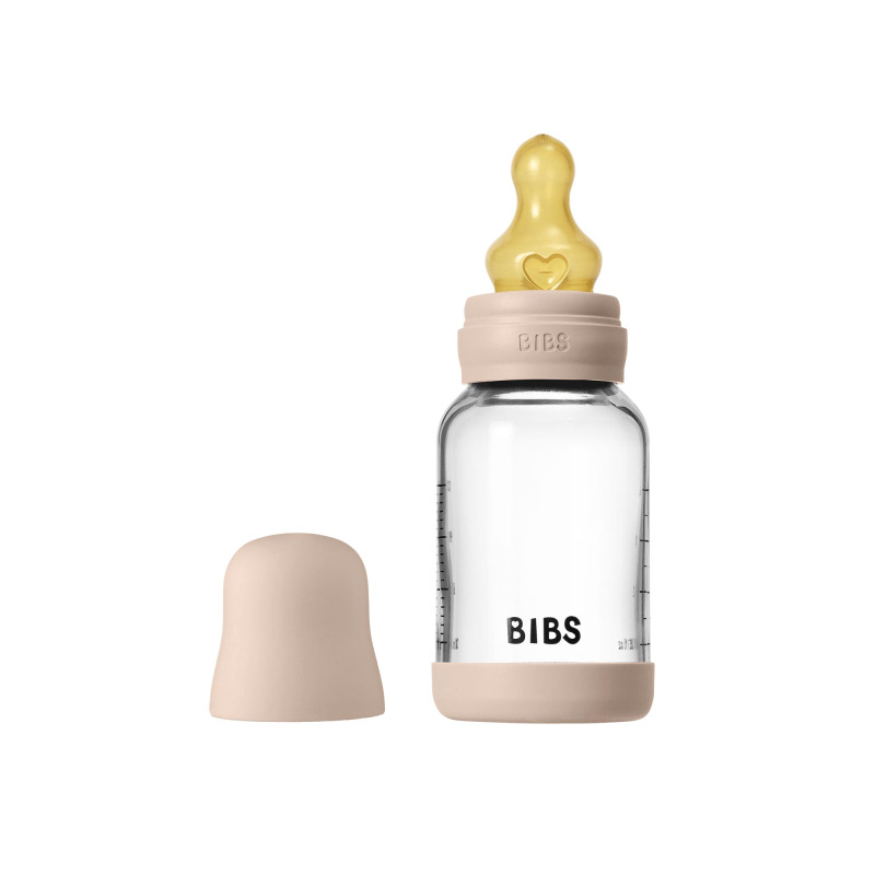 BIBS Antikoliková sklenená fľaša s kaučukovým cumlíkom 120ml, Blush