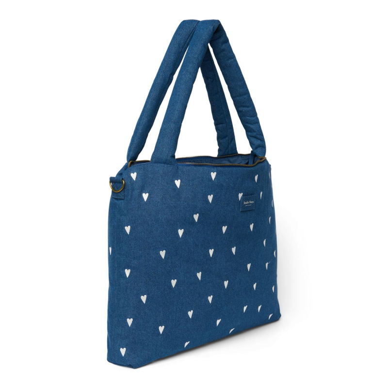 STUDIO NOOS - Denim DIAPER BAG - prebaľovacia taška | Hearts Dark Blue White Hearts 1