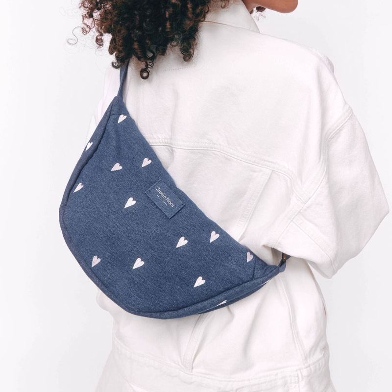 STUDIO NOOS - Denim Adult FANNY kabelka | Hearts Dark Blue White Hearts 4