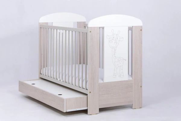 Drewex ŽIRAFA – dub Santana, Drevená postieľka so šuflíkom 120×60cm