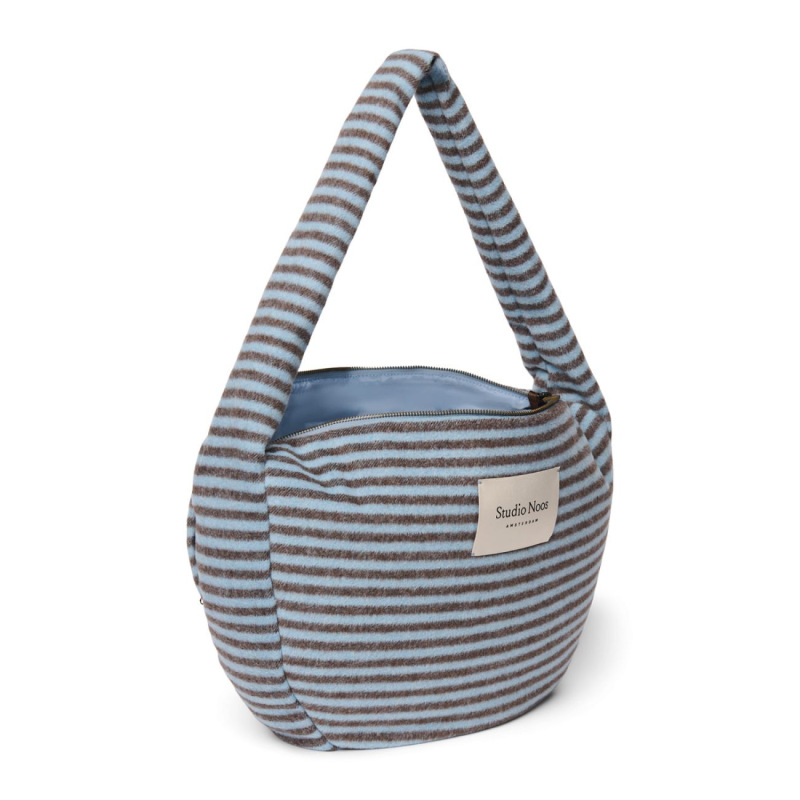 STUDIO NOOS - VLNENÁ Cross Body Bag Stripy Wool | LIght Blue Brown 4