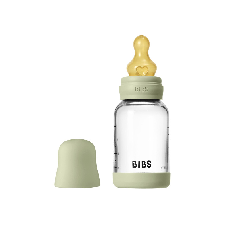 BIBS Antikoliková sklenená fľaša s kaučukovým cumlíkom 120ml, Sage