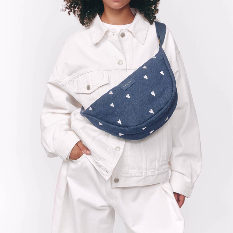 STUDIO NOOS - Denim Adult FANNY kabelka | Hearts Dark Blue White Hearts 5