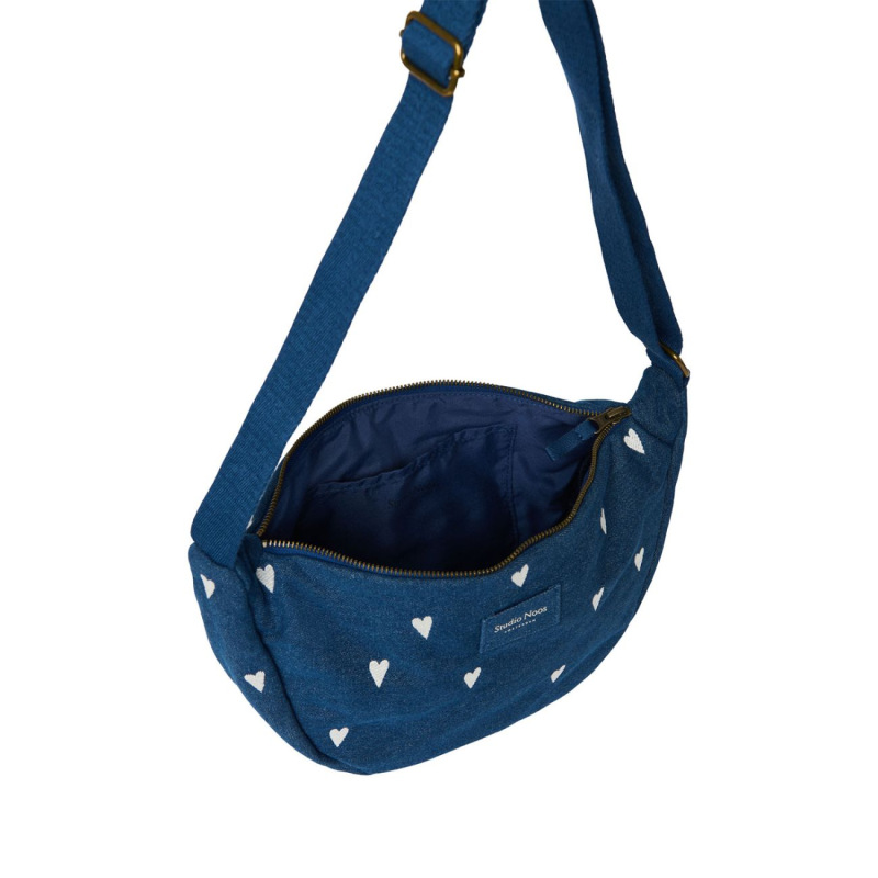 STUDIO NOOS - Denim Adult FANNY kabelka | Hearts Dark Blue White Hearts 3
