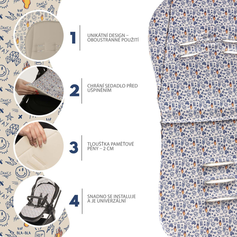 Podložka do kočíka z pamäťovej peny Comfort, Emoji Beige 2