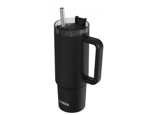 Nerezový termohrnček so slamkou Vibe Black 880 ml