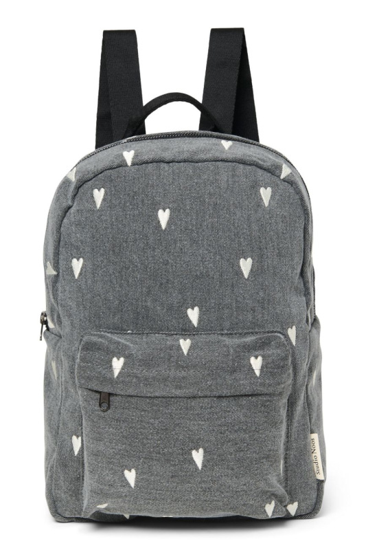 STUDIO NOOS - Denim Midi BACKPACK - batôžtek s predným vreckom | Grey Hearts