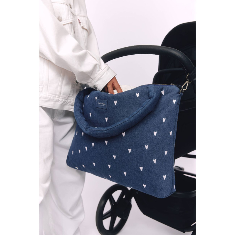 STUDIO NOOS - Denim DIAPER BAG - prebaľovacia taška | Hearts Dark Blue White Hearts 6