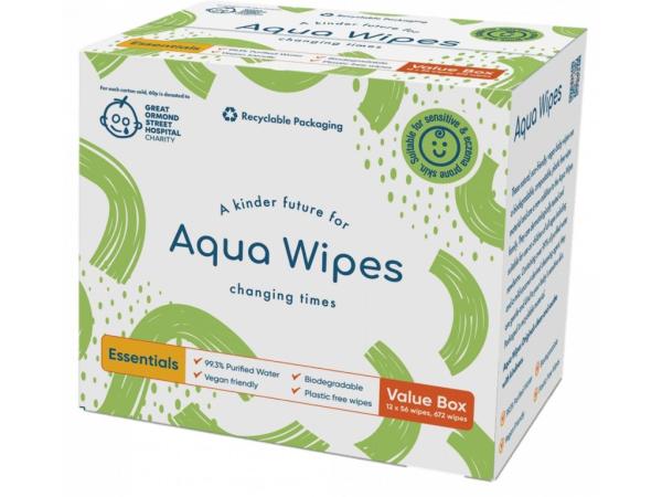 AQUA WIPES Obrúsky 100% rozložitelné, 99% vody, 12x56ks = 672ks