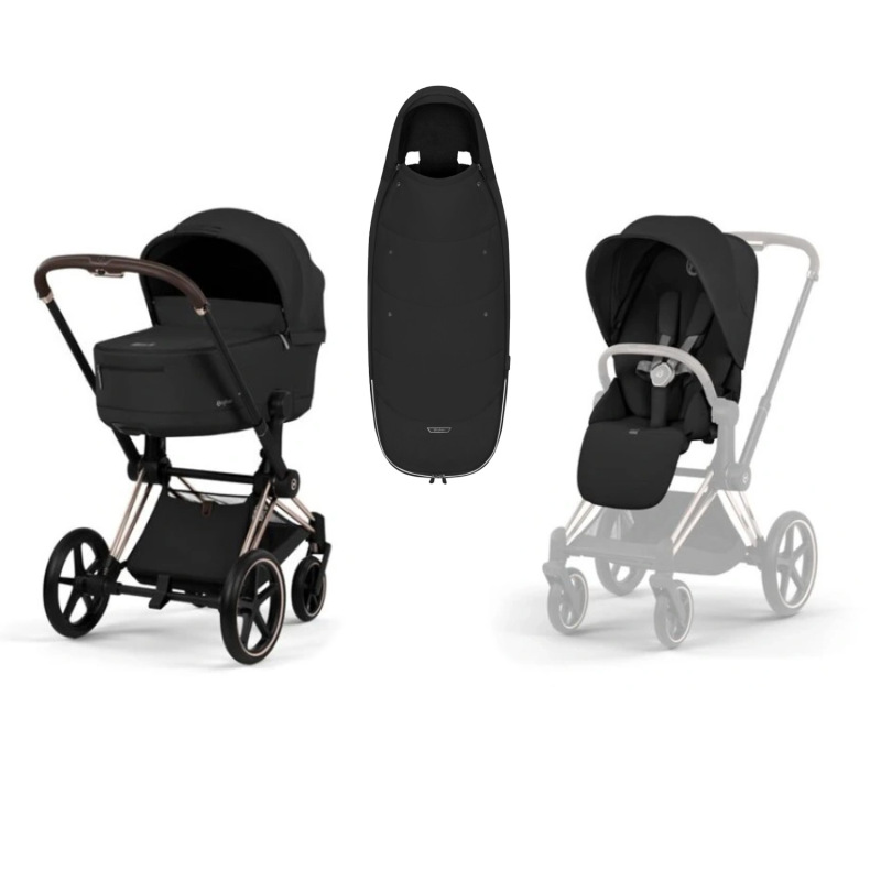 Kočík Cybex Priam Comfort 2026, rám Rose Gold - SEPIA BLACK + Fusak Platinum