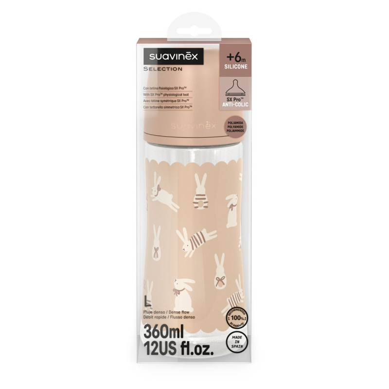 SUAVINEX | Dojčenská fľaša WONDERLAND NEW 360ml FYZIOL PRŮTOK L - krémový králik 4