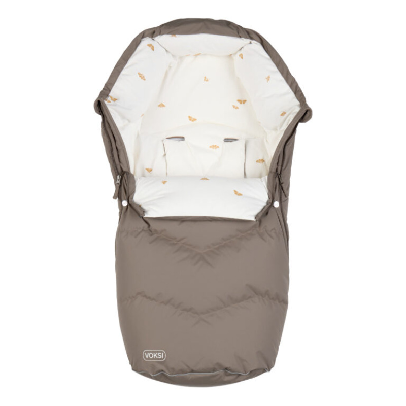 Teplý fusak Voksi Urban s perím a vlnou do kočíka, Walnut Wings 2