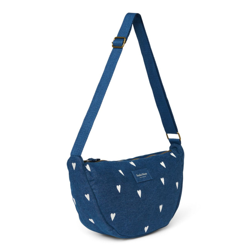 STUDIO NOOS - Denim Adult FANNY kabelka | Hearts Dark Blue White Hearts 1