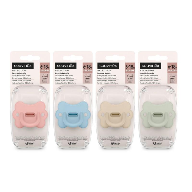 SUAVINEX | CUMLÍK fyziologický BUTTERFLY SILIKON 6-18m SX PRO - COLOUR ESSENCE - NOVINKA 2