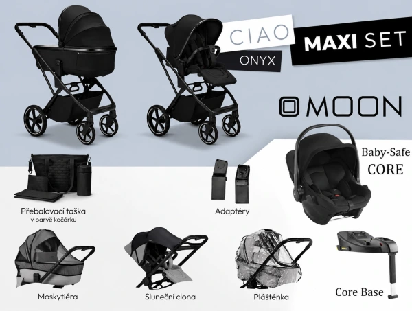 Kočík od narodenia Moon CIAO MAXI set - Onyx + držiak na nápoj ako DARČEK