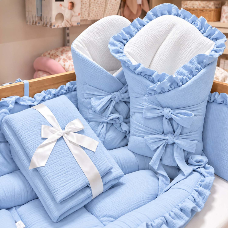 Set do postieľky s volánom, mušelín BABY BLUE 1