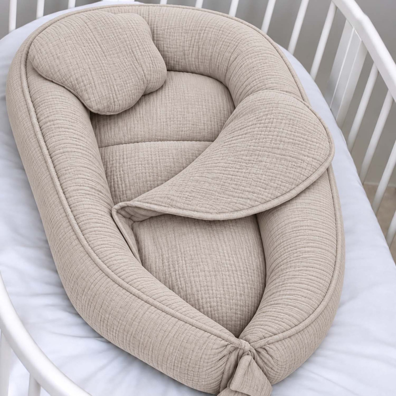 Hniezdo do postieľky pre novorodencov BySues mušelín - SILVER BEIGE 1