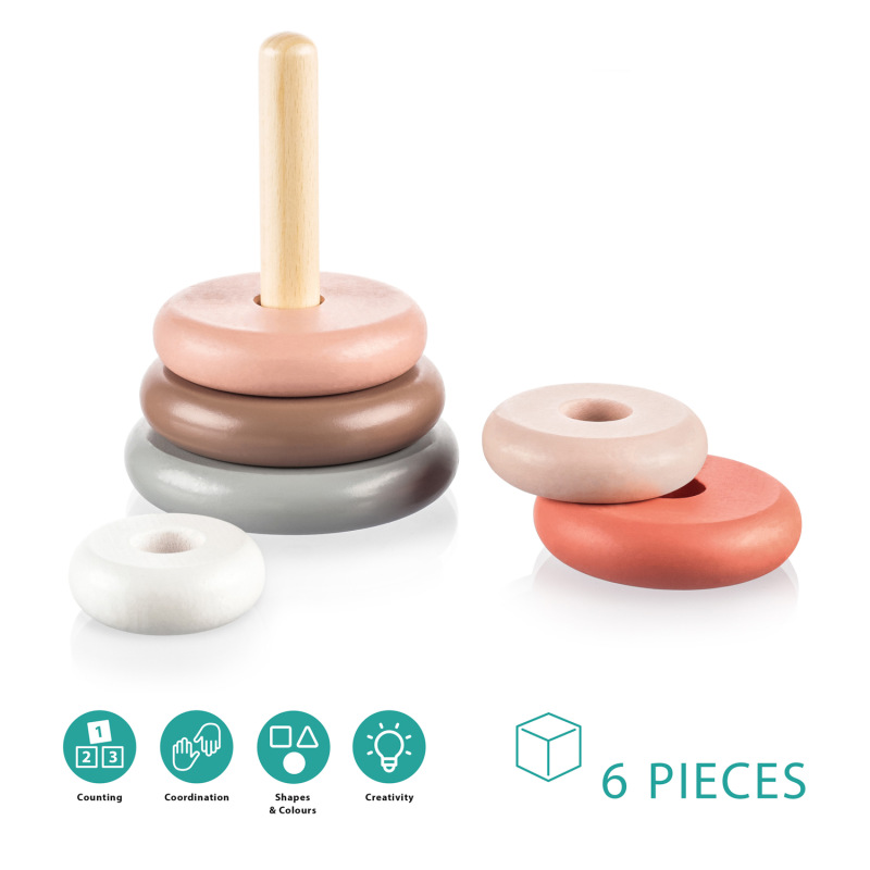 Dřevěné nasazovací kroužky, Pink 3