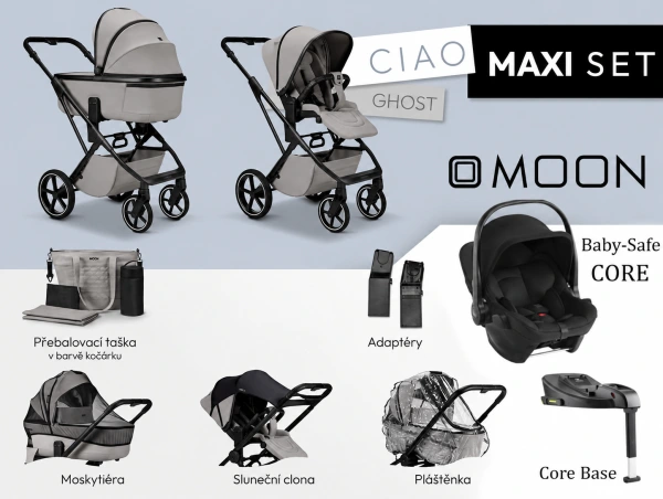 Kočík od narodenia Moon CIAO MAXI set - Ghost + držiak na nápoj ako DARČEK
