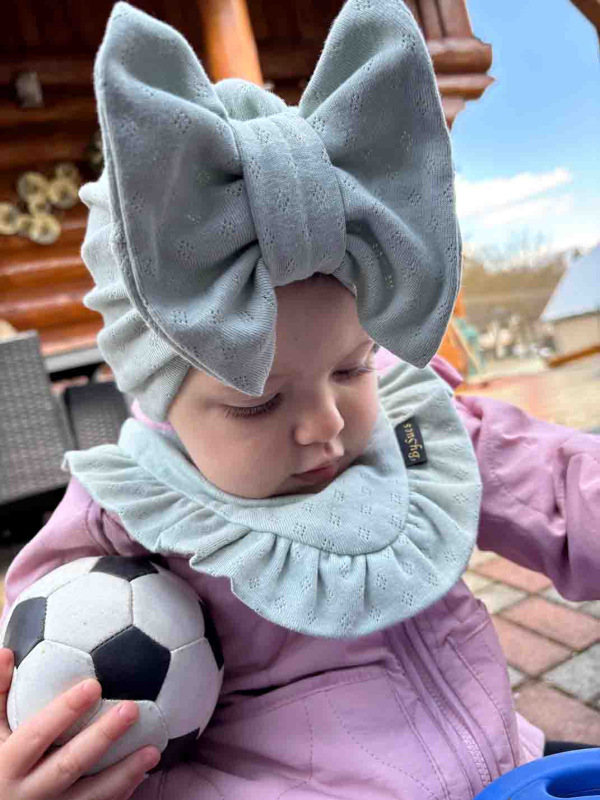 Detská čiapka / Turban s Mašľou, MOSS GREEN 2