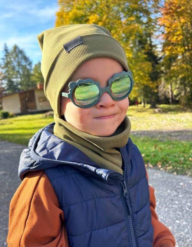 Detský nákrčník rebrovaná bavlna - OLIVOVÁ 1