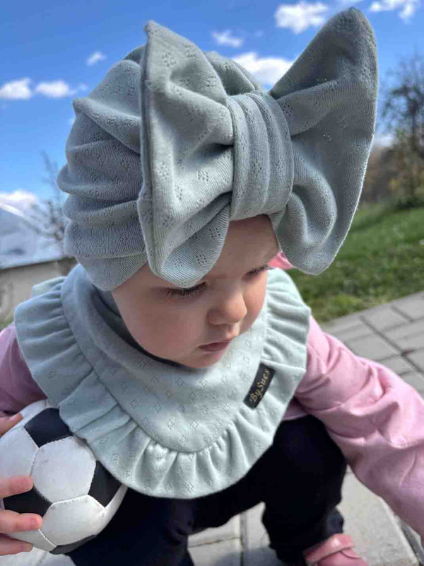 Detská čiapka / Turban s Mašľou, MOSS GREEN 6