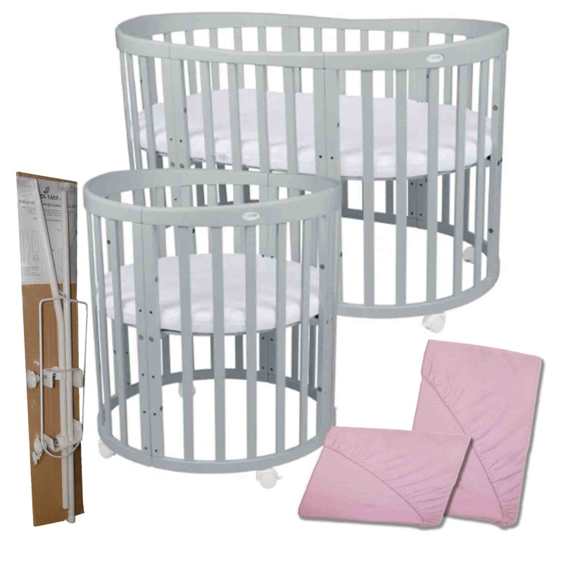 Rastúca postieľka 7v1 oval SIVÁ s matracom + SET