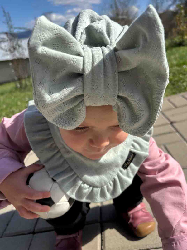 Detská čiapka / Turban s Mašľou, MOSS GREEN 4