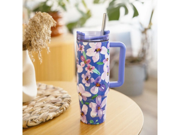 Nerezový termohrnek s brčkem Stream Flower Dusk 950 ml 1