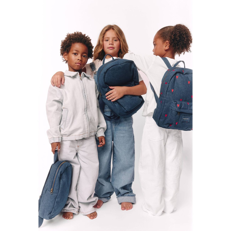 STUDIO NOOS - Denim Midi BACKPACK - batôžtek s predným vreckom | Dark Blue Red Hearts 6