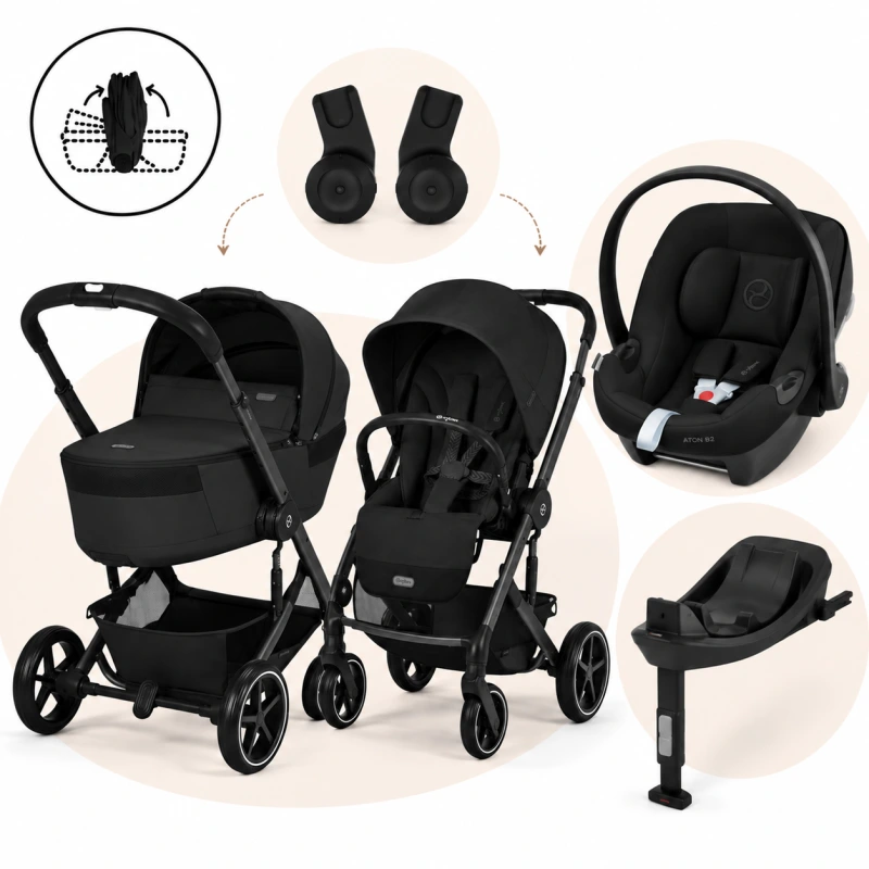 CYBEX Balios S Lux 2026 Set 4v1 Fold Cot – Moon Black + Aton B2