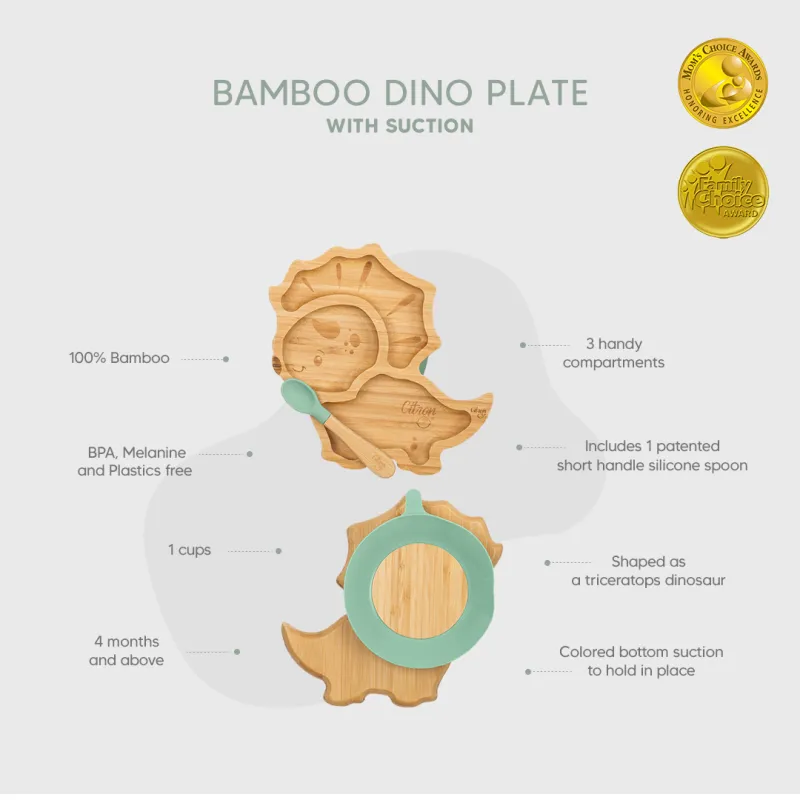 Citron Bambusový tanierik s prísavkou a lyžičkou - Dino